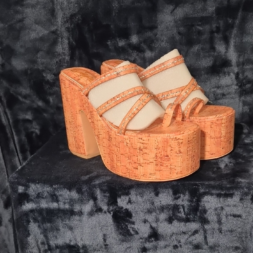 Cape Robbin Beige and Orange Platform Heels